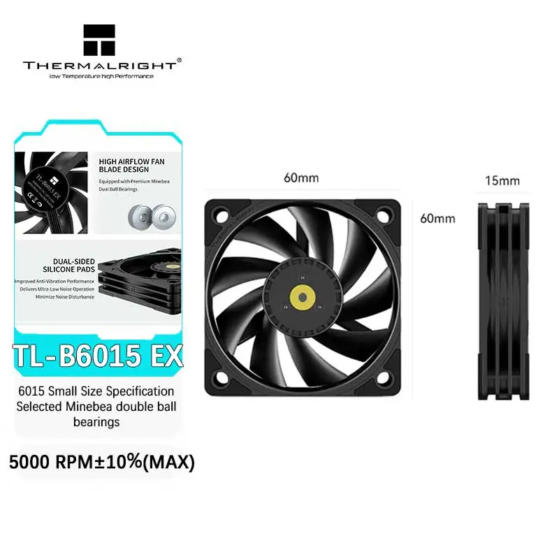Thermalright TL-B6015 EX 6cm Computer Case Fan Ultra-Thin Dual Ball Bearing PWM Temperature Control Computer Cooling Fans
