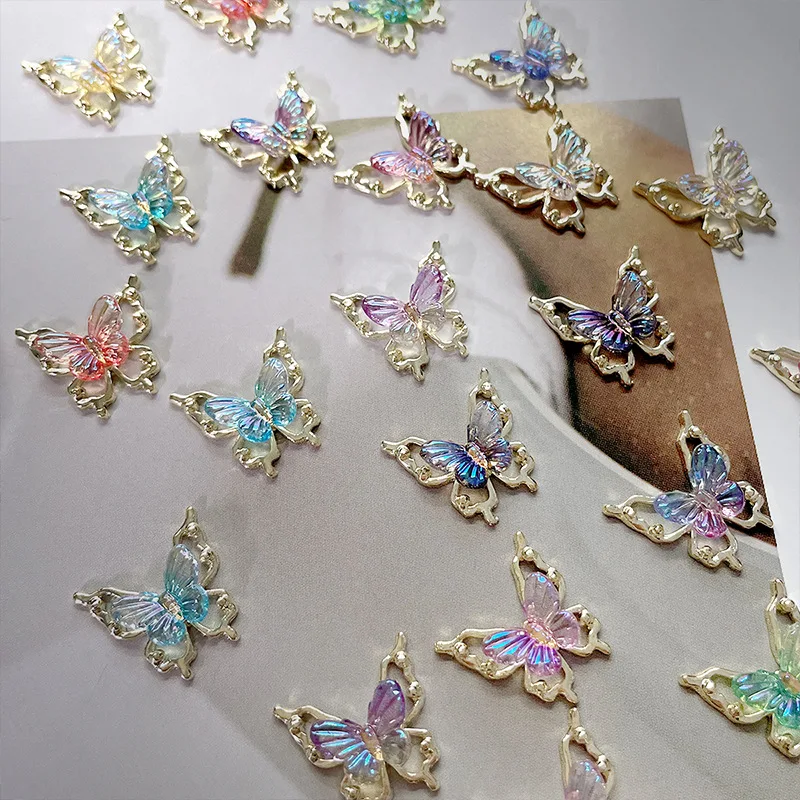 10 STKS Gemengde Kleuren Aurora Hollow 3D Nail Art Vlinder Bedels Accessoires Voor Manicure Decor Nagels Decoratie Ontwerpbenodigdheden
