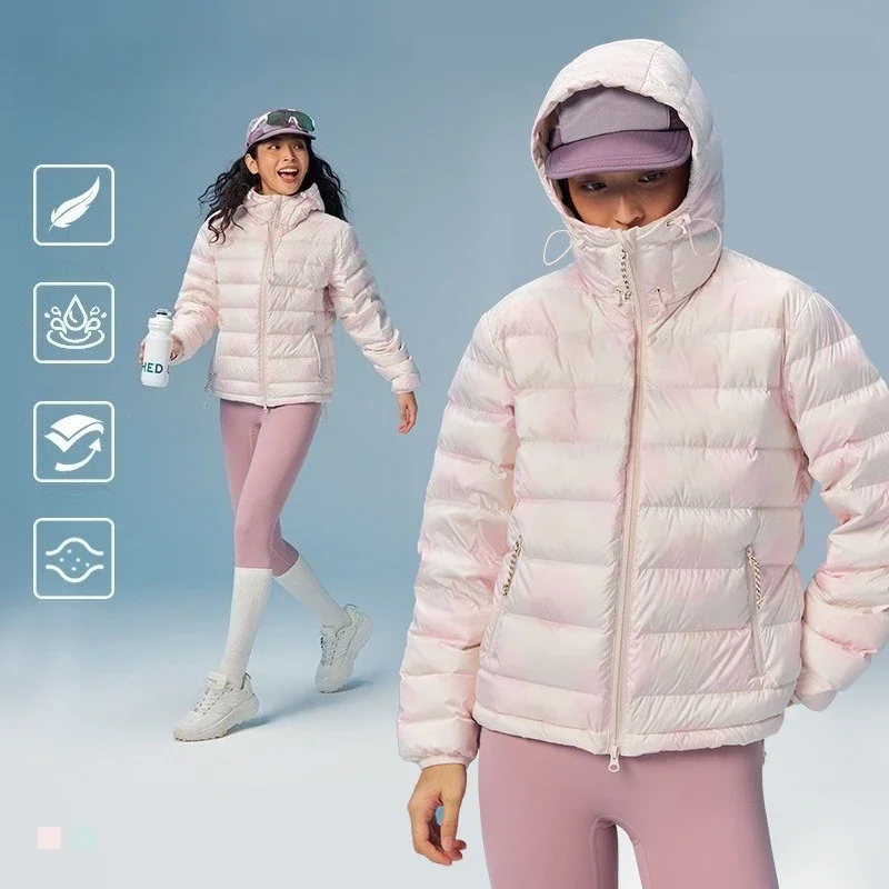 Women's Lightweight Water-Repellent Hooded Coat with Polka Dot Print for Winter Outdoor Hiking Thick Jacket