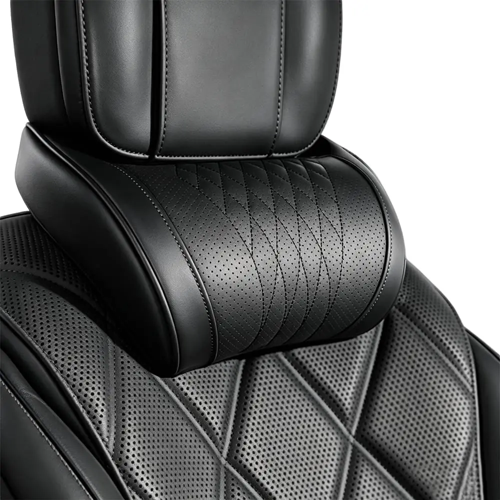 Universal Car Headrest Lumbar Pillow Nappa Leather Memory Foam Backrest Soft Breathable Neck Support Car Interior Accessories