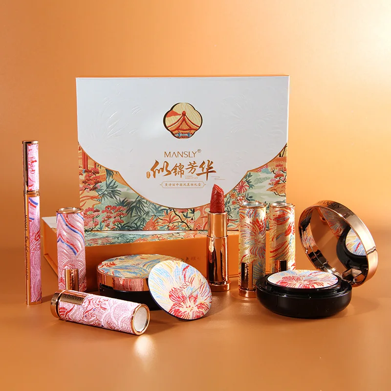 4 Piece Lipstick Air Cushion Eyeliner Makeup Set Imperial Palace Chinese Style Oriental Gift Box