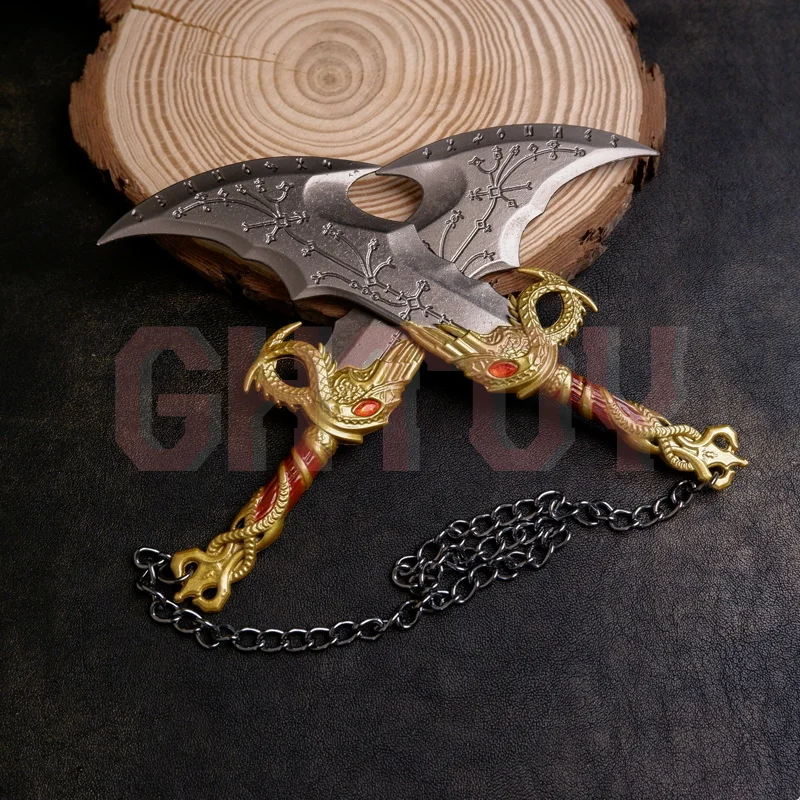 15 cm/5.90in God of War Quetzalcoatl Blades of Chaos Runen Dubbele Blade Metalen Katana Mes Wapen Modellen Jongen Geschenken speelgoed Ornamenten