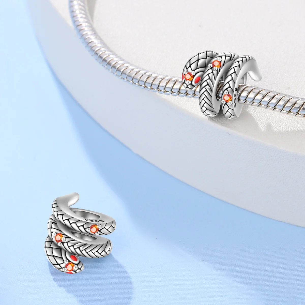 Original 925 Sterling Silver Snake Shaped Turquoise Charm Fit Bracelet Necklaces Women's Rock Party Fashion Jewelry Accessories image 3
