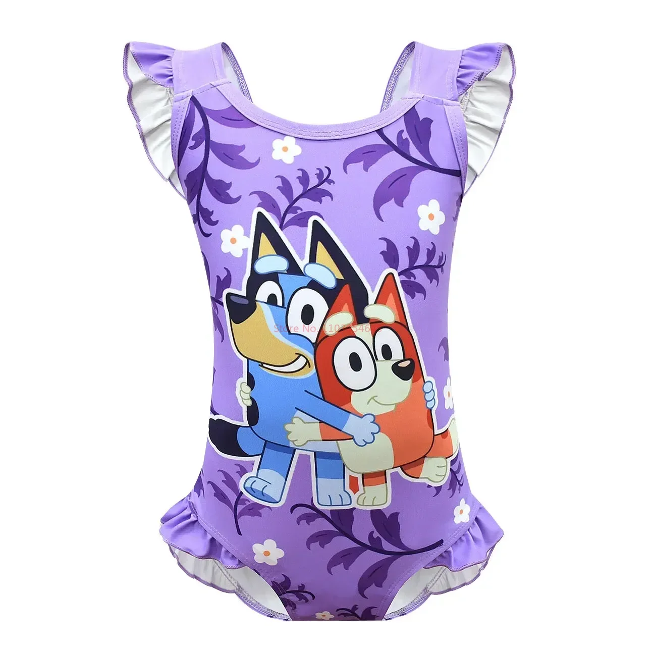 

2024 New Bluey One Piece Swimsuit Cute Bingo Family Girl Ruffle Edge Swimsuit Anime Surrounding Popular Clothing Children Gifts