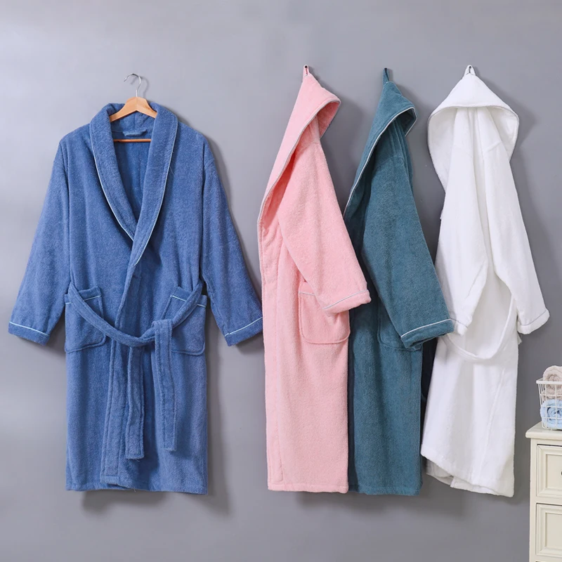 

100% cotton towel Terry fabric robes women long kimono Hotel Simple bathrobes pure color SPA robes Plus size 1435