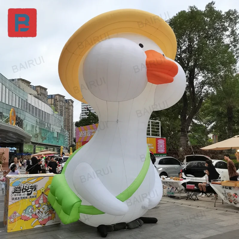 Pato blanco inflable gigante, muñeco de pato de dibujos animados para comida, restaurante, publicidad, parque, decoración nocturna