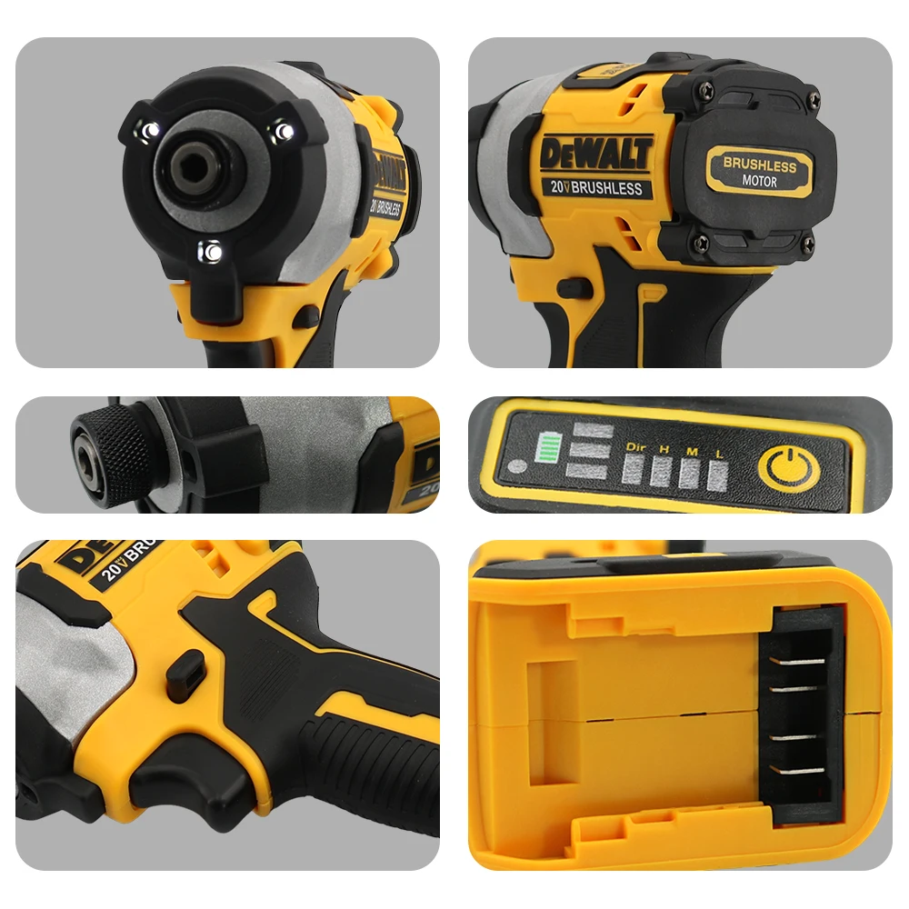 DEWALT-Furadeira Elétrica Recarregável Sem Fio, Impact Driver, Motor Sem Escova, Ferramenta Elétrica, 20V, 205NM