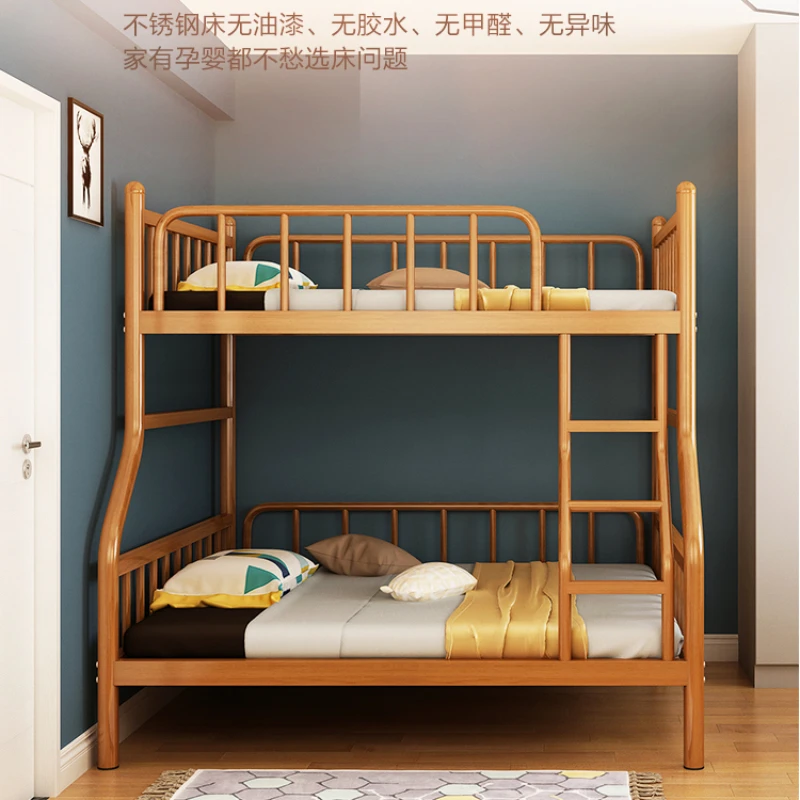 Stainless steel double , 1.8-meter-high, low mother and child bed, upper and lower bunk, iron frame