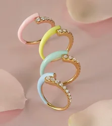 Promotion Cute Pastel Neon Enamel Colorful Open Adjust Finger Rings for Women Bezel Set Cubic Zirconia Fashion Jewelry for Party