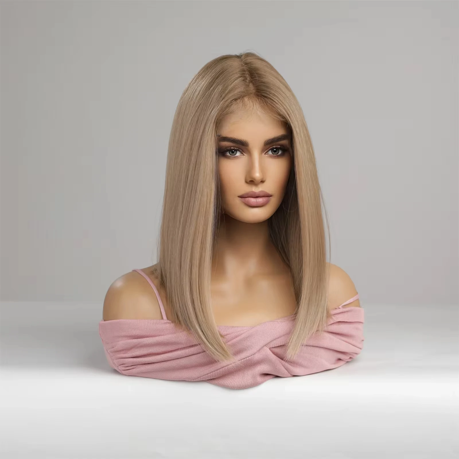 HENRY MARGU Ash Blonde Lace Synthetic Wigs 13*6 Lace Front Wigs Ombre Natural Dark Roots Wigs for Daily Heat Resistant Fiber