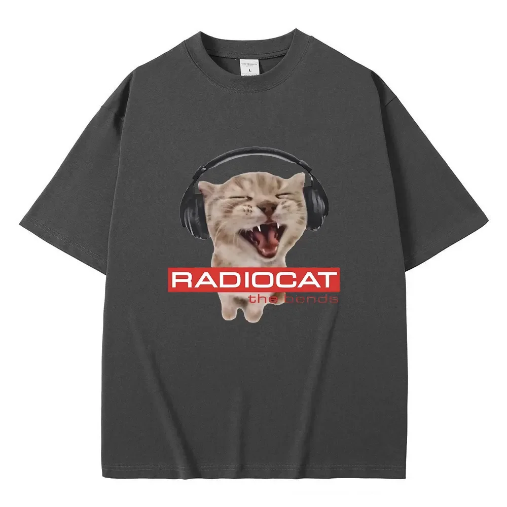 British Rock Band Radiohead Funny Radiocat The Bends Print T-shirt Men Women\'s 90s Vintage Gothic Oversized Tshirt cotton tees