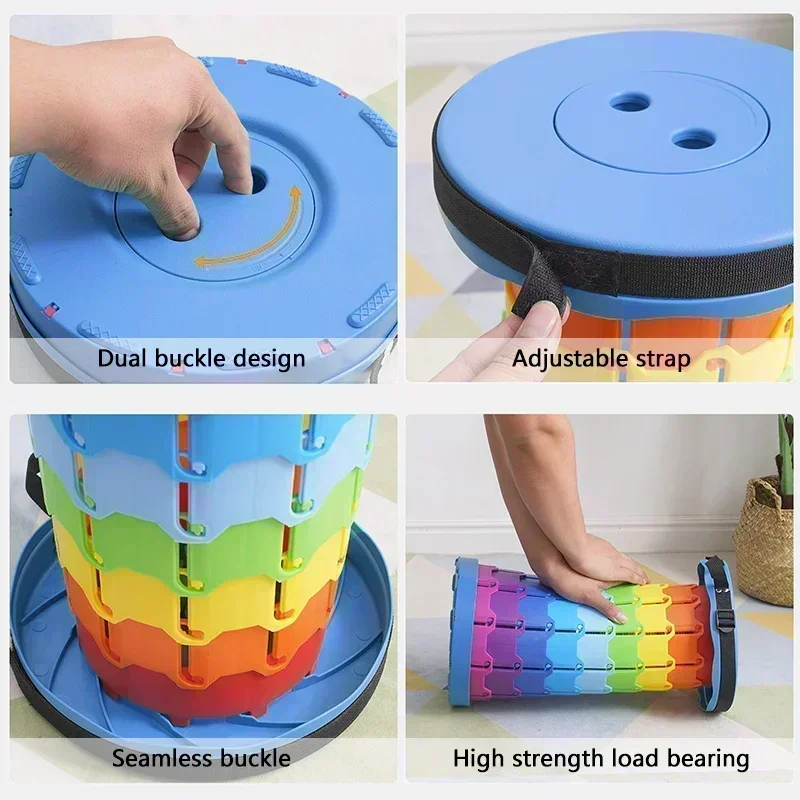 Newest Hot Portable round Folding Chair Accordion Chair Height Adjustment Simple Tool Elephant Swing Playground Queue Chair