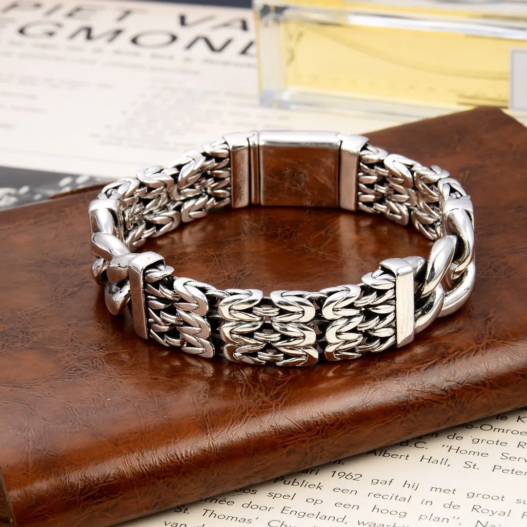 QN New Fashion Ping An Pattern Chain Fo Men's Bracelet Personalized Versatile Wide High End Fashion Jewelry Accessories