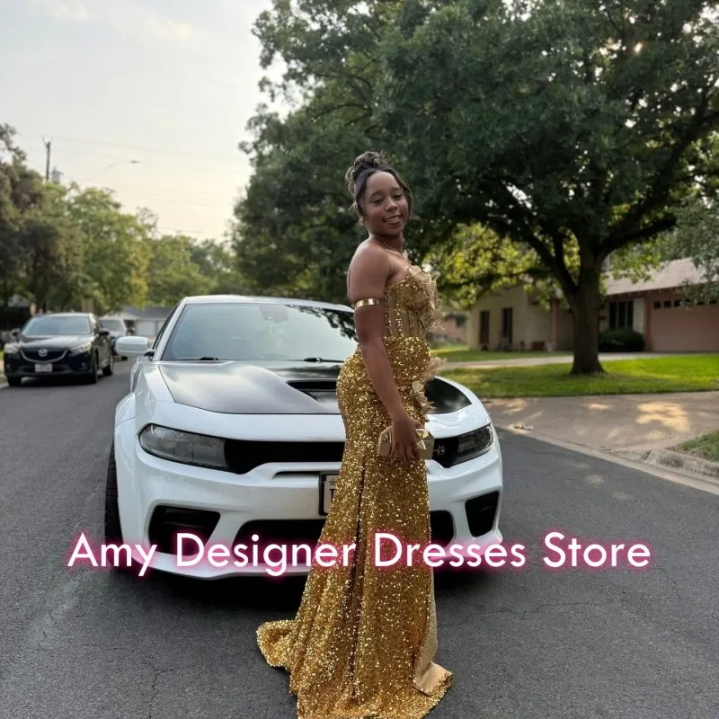 Seksowne Sukienki na Bal 2026 dla Czarnoskórych Dziewczyn, Sukienka Wieczorowa z Dekoltem w Serek, Zdobiona Cekinami, Ołówkowa, z Rozcięciem, Sukienki na Imprezę dla Afrykańskich Kobiet, Suknie Wieczorowe na Zamówienie