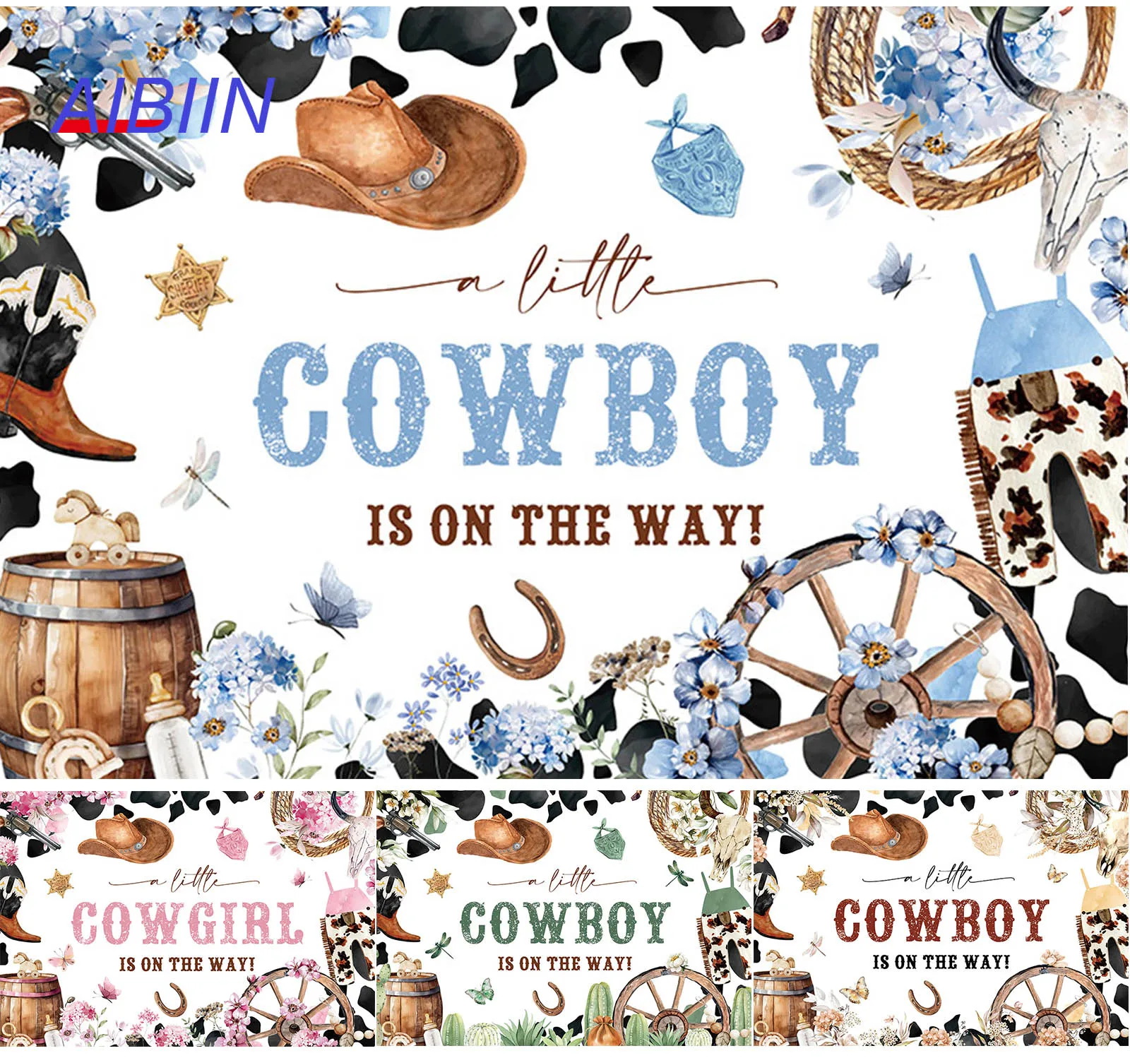 Fondo para fiesta de bienvenida de bebé, vaquero occidental, rústico, aventura del Salvaje Oeste, caballo, Cactus, botas, vaquera, género, revelación, decoración de fiesta