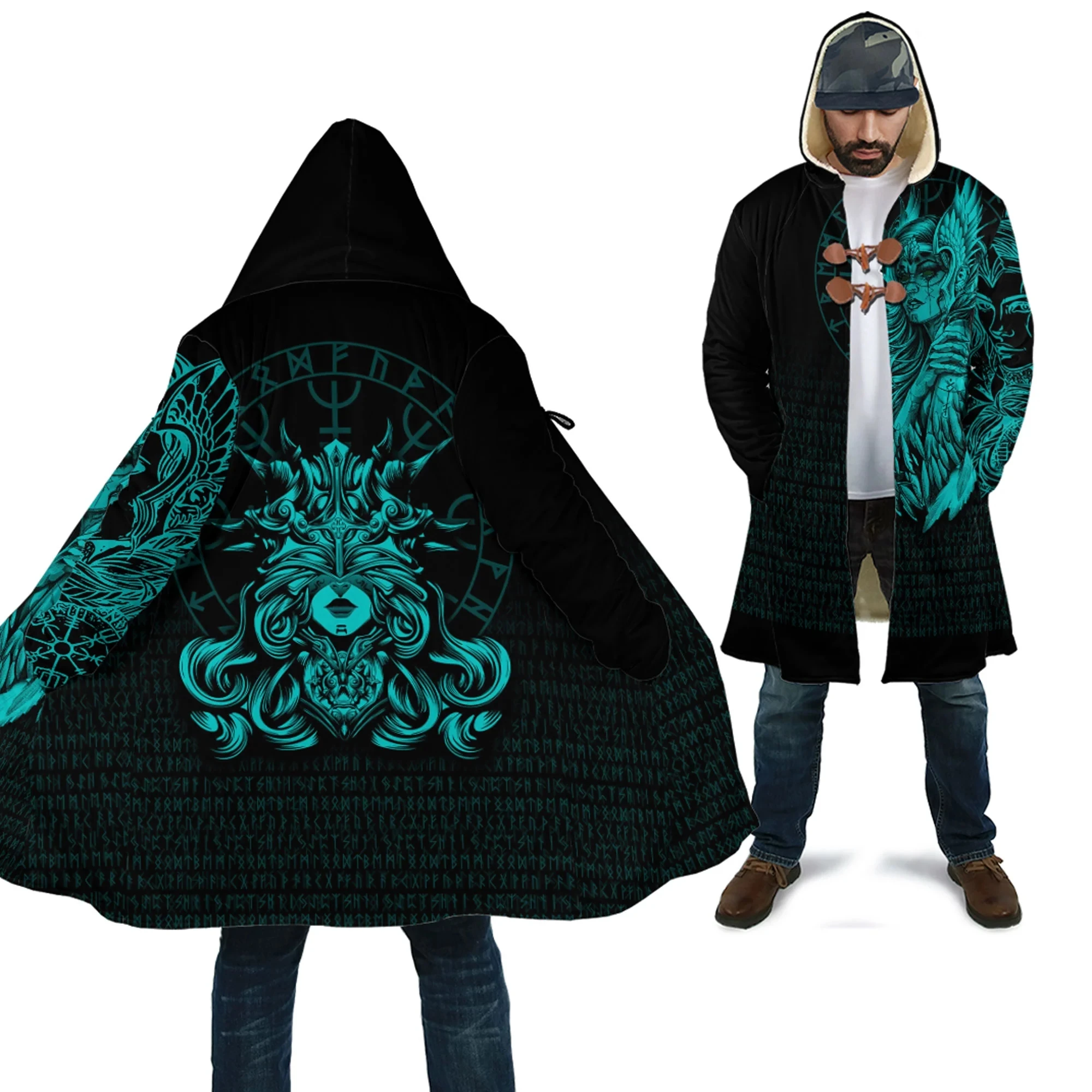 The Valkyries Gold Tattoo 3D All Over Printed Men's Fleece Hooded Cloak Winter Unisex Casual Thick Warm Cloak Coats PF116