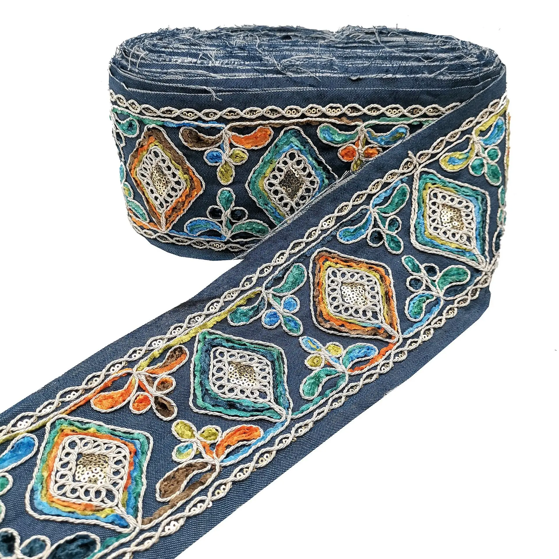 1 jarda miao lantejoulas bordado hmong renda guarnição tecido jeans 10cm vestido colarinho fita étnica tribal tailandesa lao eslavo boho têxtil
