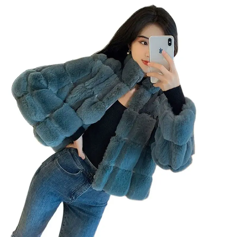 Mode Imitation fourrure lapin en peluche tempérament manteau court femme vison fourrure manteau ample femme hiver JJ559