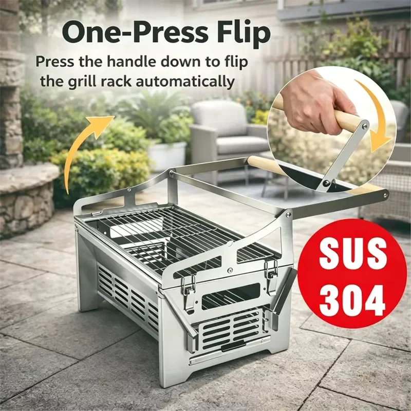 WELAND Folding BBQ Grill with Mesh and Foldable Handle Portable Blaze for BBQ Grill Set for Hiking and Camping