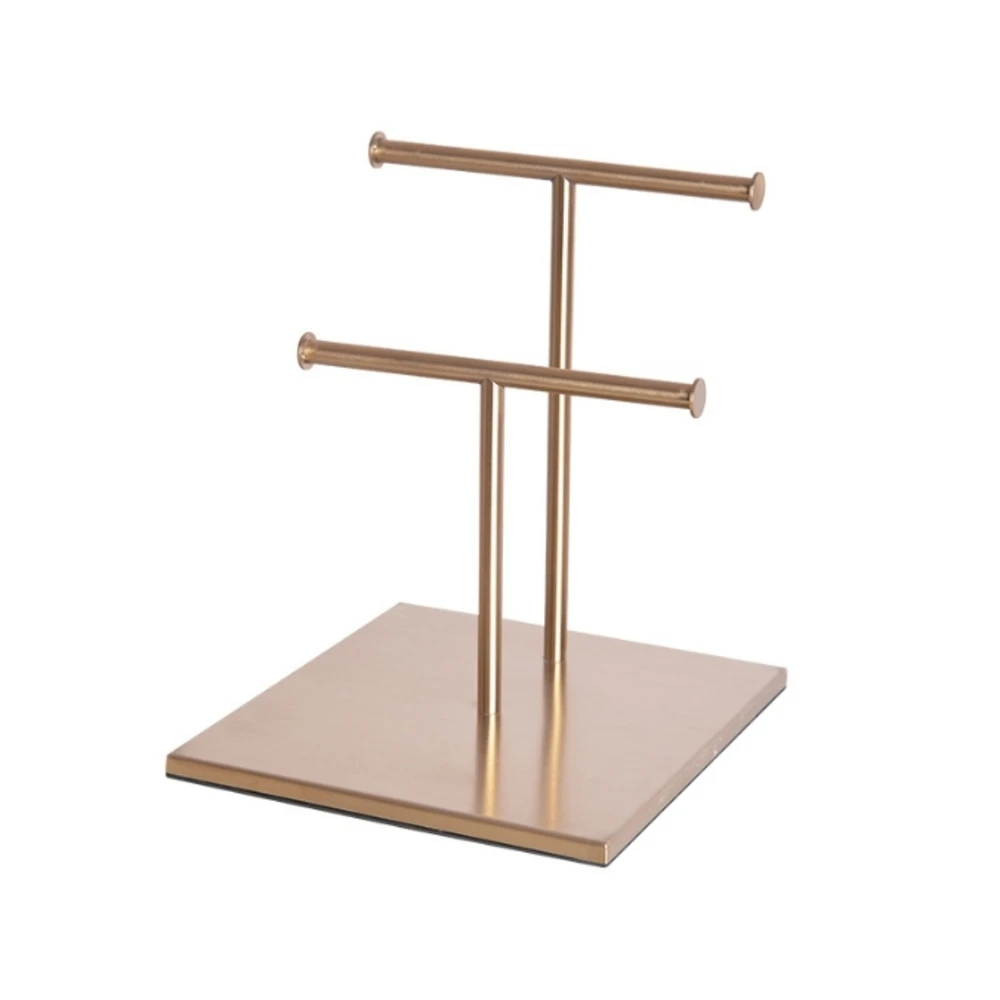 

1PC Stainless Steel High And Low Jewelry Rack Jewelry Store Counter Metal T-shaped Display Rack On The Desktop ﻿