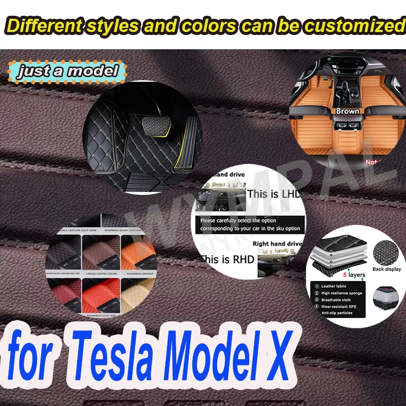 

Роскошные автомобильные коврики для Tesla Model X, 7 сидений, 2015 ~ 2022 г., полный комплект роскошных ковров