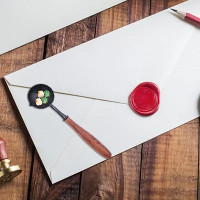 New Sealing Wax Spoon Anti-Hot Wood Handle Retro Wax Stamping Spoons Fire Paint Melting Firing Stamp Envelopes Melting Spoon
