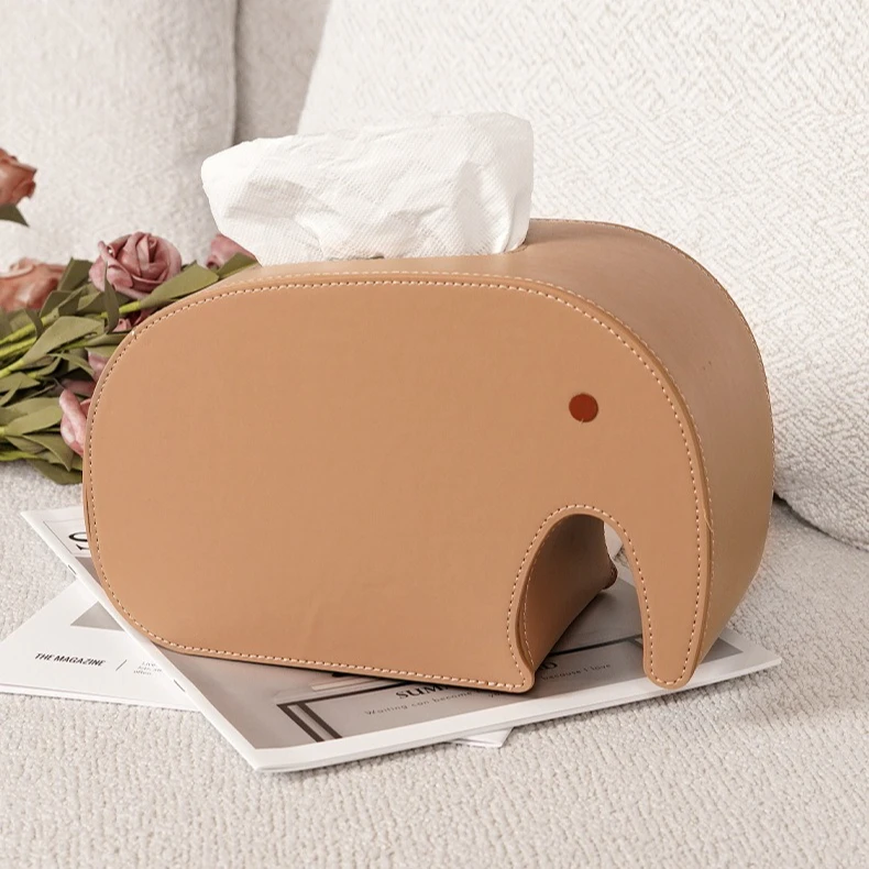 Creative Elephant-Shaped PU Leather Tissue Box Korean Cartoon Paper Drawer Living Room Bedroom Decoration Storage Ornaments