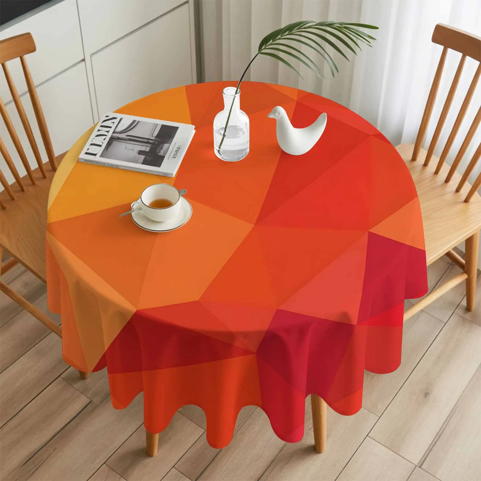 

Абстрактная оранжево-красная геометрическая художественная круглая скатерть, праздничная обеденная скатерть, водонепроницаемая крышка для стола для декора свадебной вечеринки