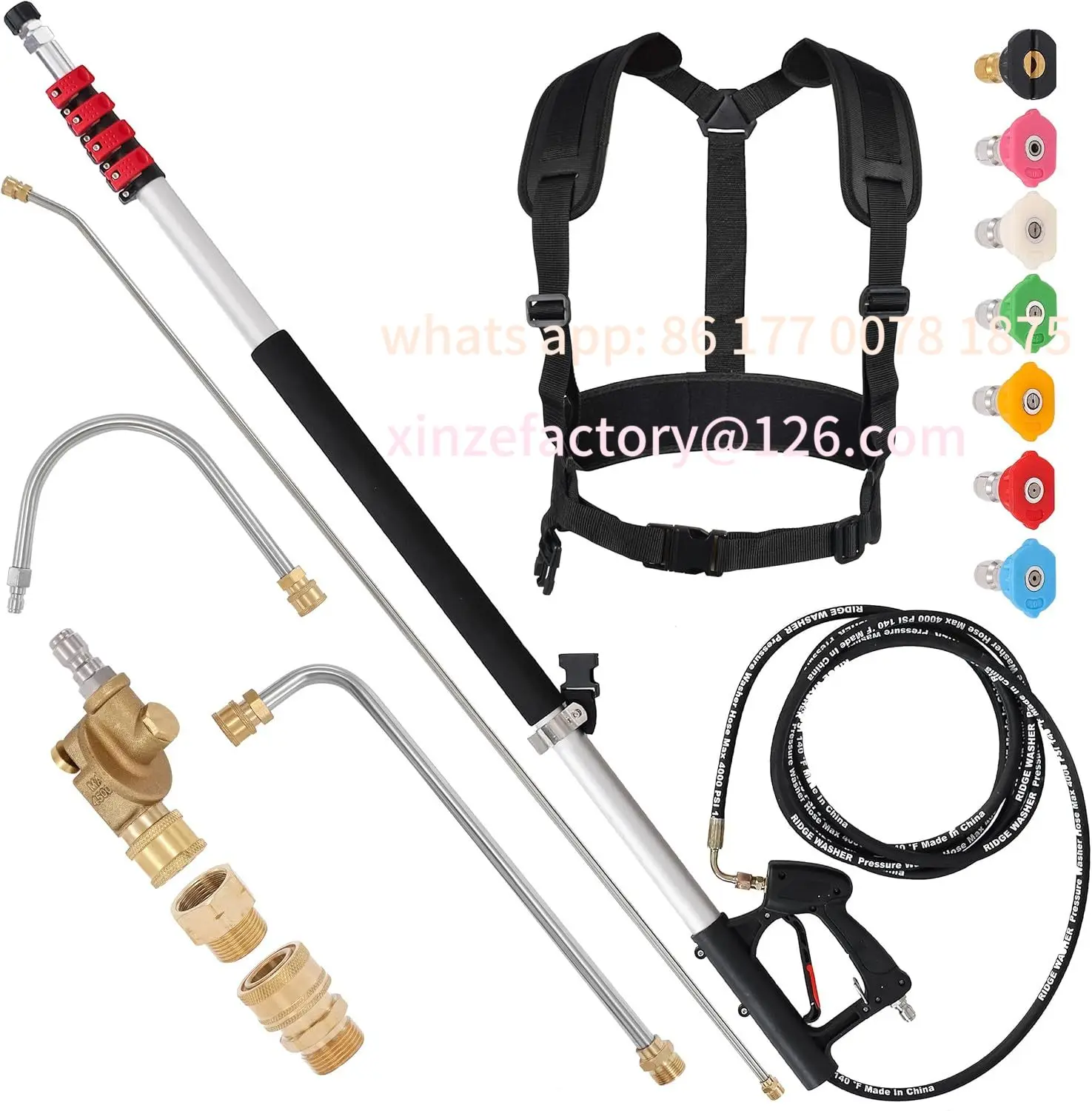 Customizable Pressure Washer Extension Wand, Telescopic Gutter Cleaner,3Curve Wands,7Spray Nozzle Tips,Adjustable Support