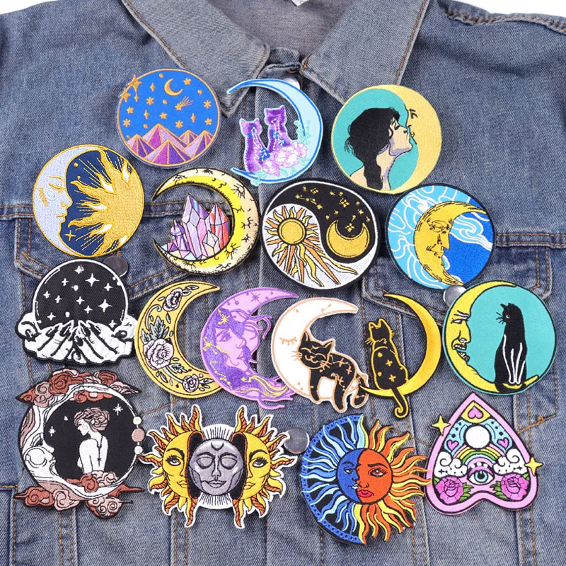 Moon/Sun Embroidery Patch Cartoon Iron On Patches For Clothing Thermoadhesive Patches For Jackets Sew/Ironing/Fusible Patch DIY