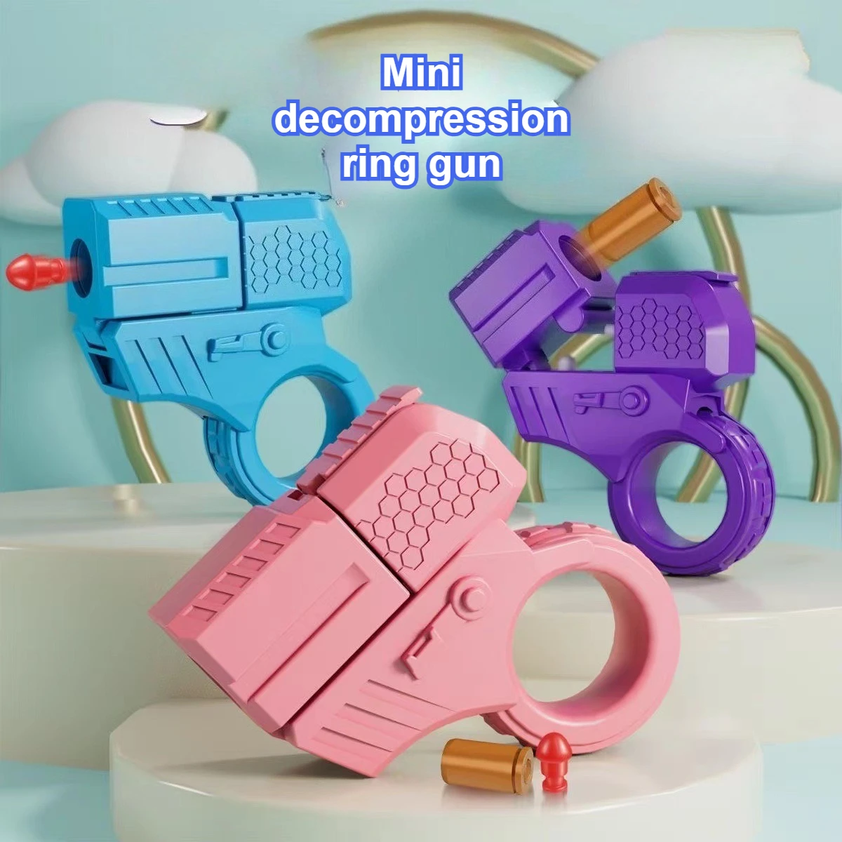 Mini-ringpistool: shell-uitwerpen, kan lanceren. Fidgetspeeltje voor volwassenen met spinner, 2 behuizingen, 10 kogels – stressverlichting, EDC-angst tot