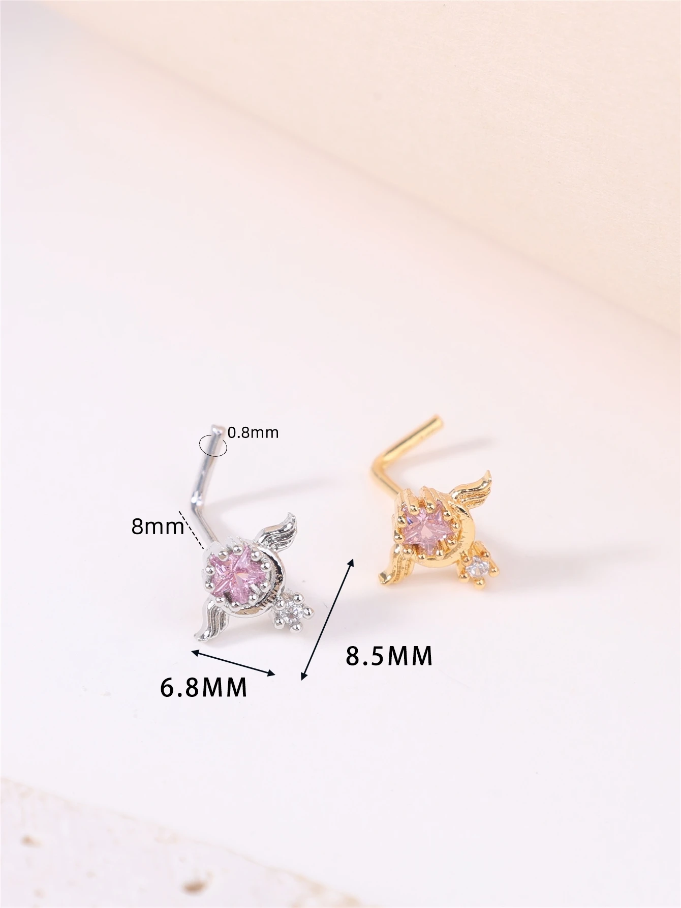 1Pcs Nose Stud Rings L Screw Shaped Nose Ring Star Butterfly Flower CZ Nose Rings Stud Body Piercing Jewelry for Women Men