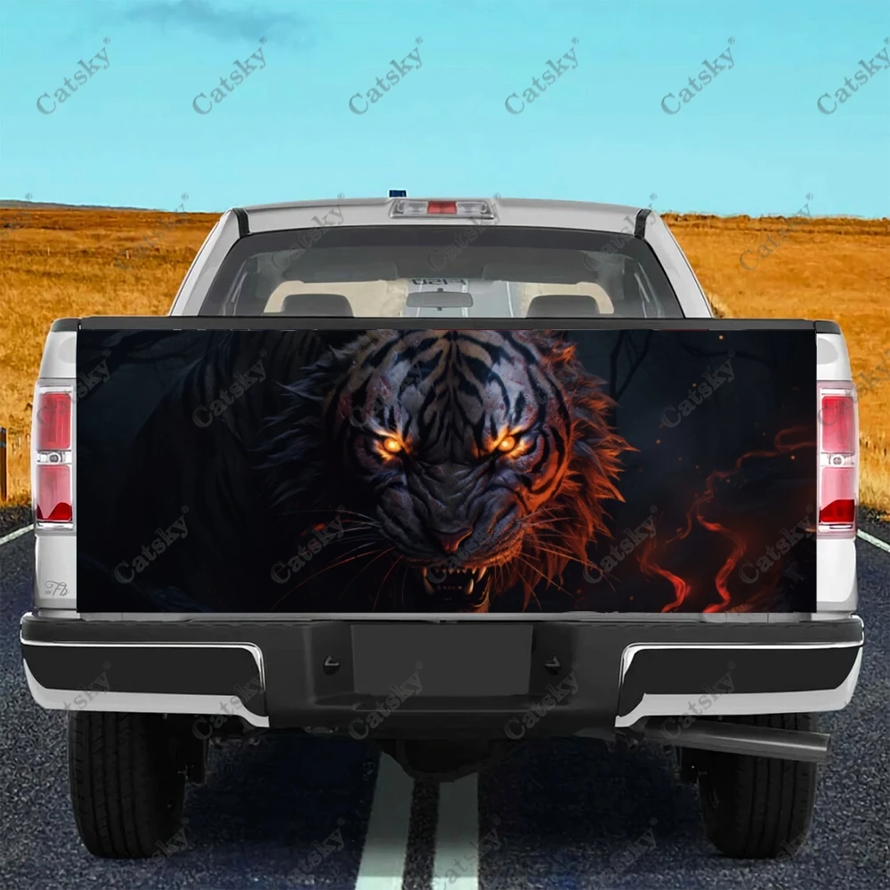 Terrifying Evil Tiger Truck Tailgate Wrap Professional Grade Material Universal Fit for Full Size Trucks Weatherproof