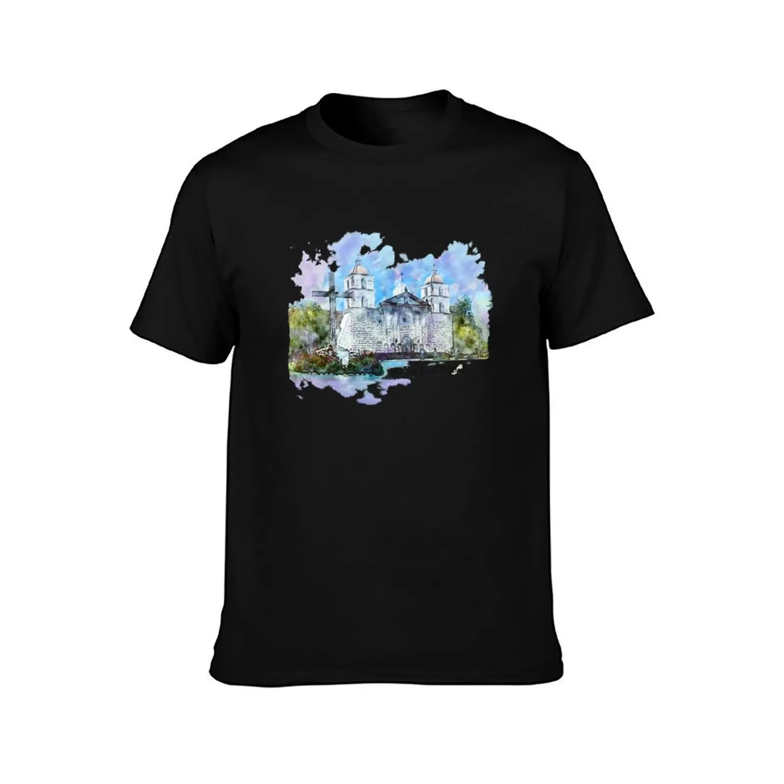 Mission Santa Barbara T-Shirt, Summer Casual Cotton Tee, Oversized Streetwear Tops, Vintage Graphic Print, Unisex Men Women