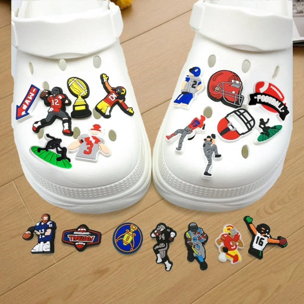 30Pcs Football Shoe Charms Shoe Decoration PVC Cute Clog Pins Shoe Bracelet Wristband Party Favors Supplies Christmas Gifts