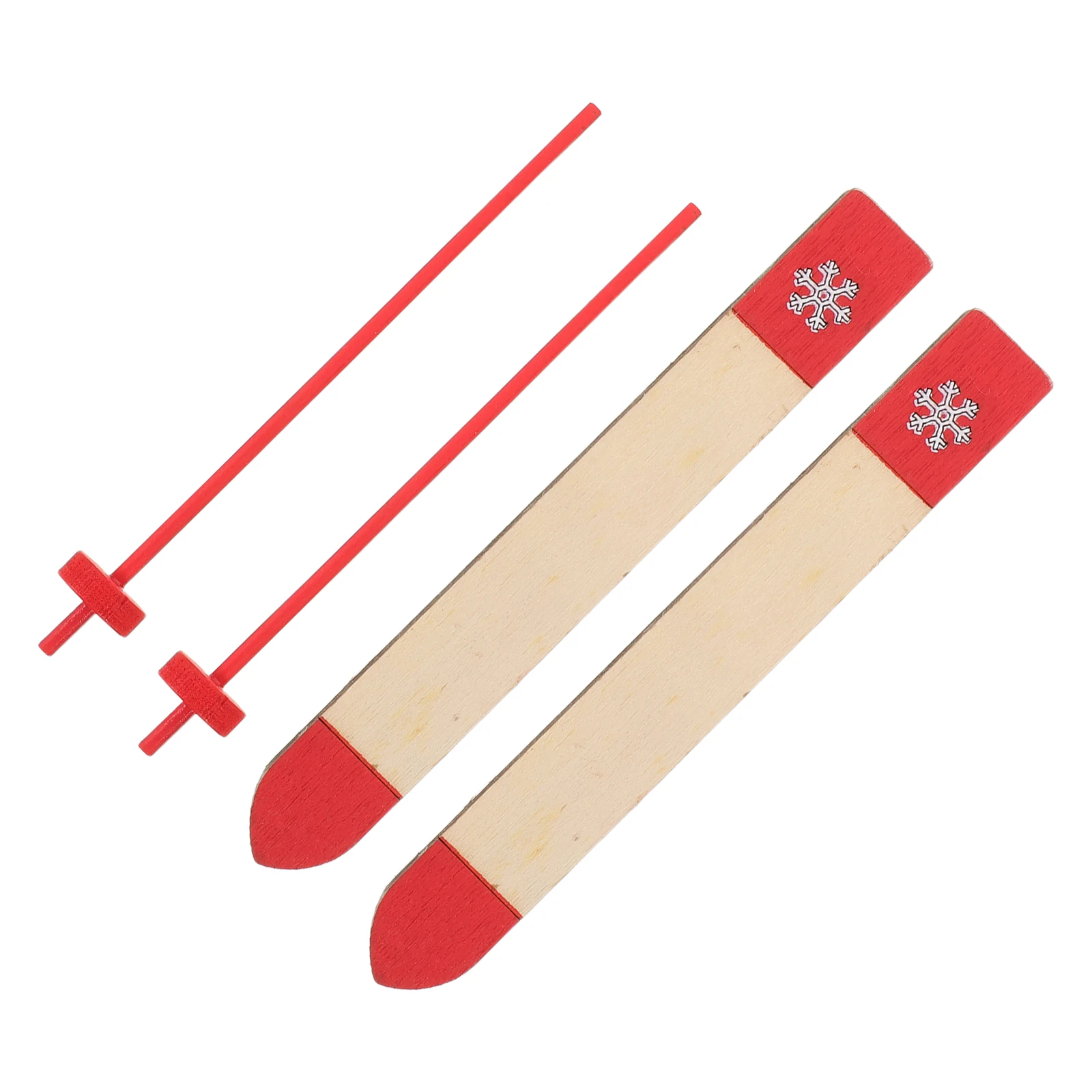 

4 set Mini Skis With Poles Wooden Dollhouse Winter Sport Accessories For Christmas Decor Festive Scene Holiday Miniature Display