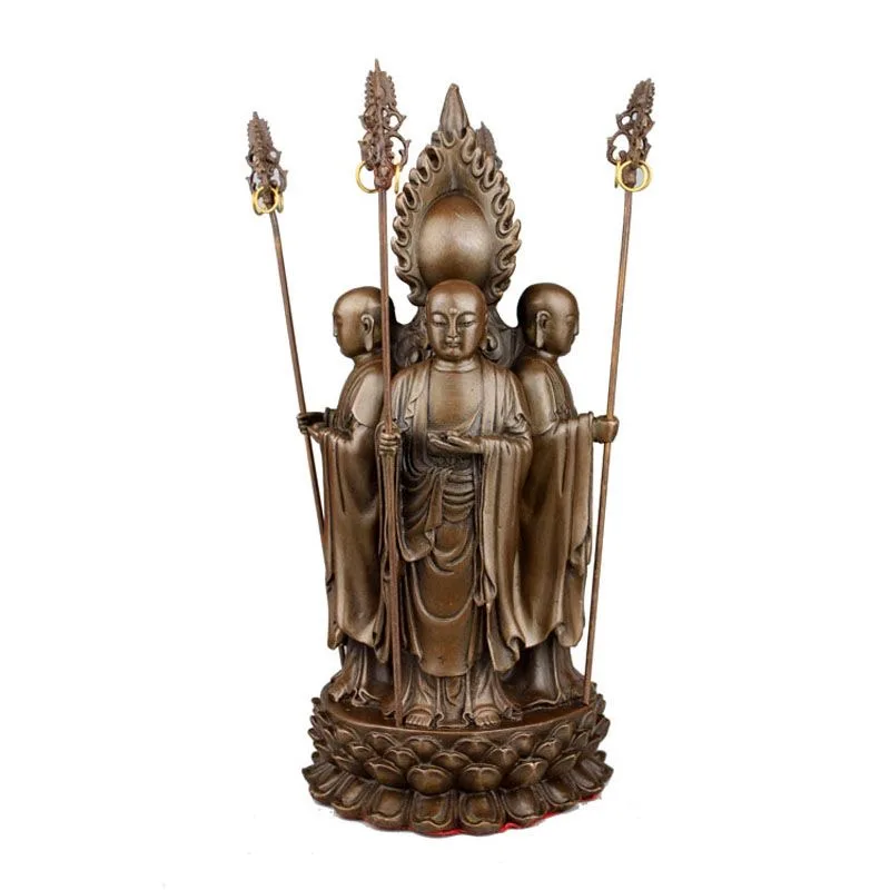 100% Handmade bronze carving Three sided Ksitigarbha Bodhisattva buddha figure Mandala talisman Buddhist worship home protection