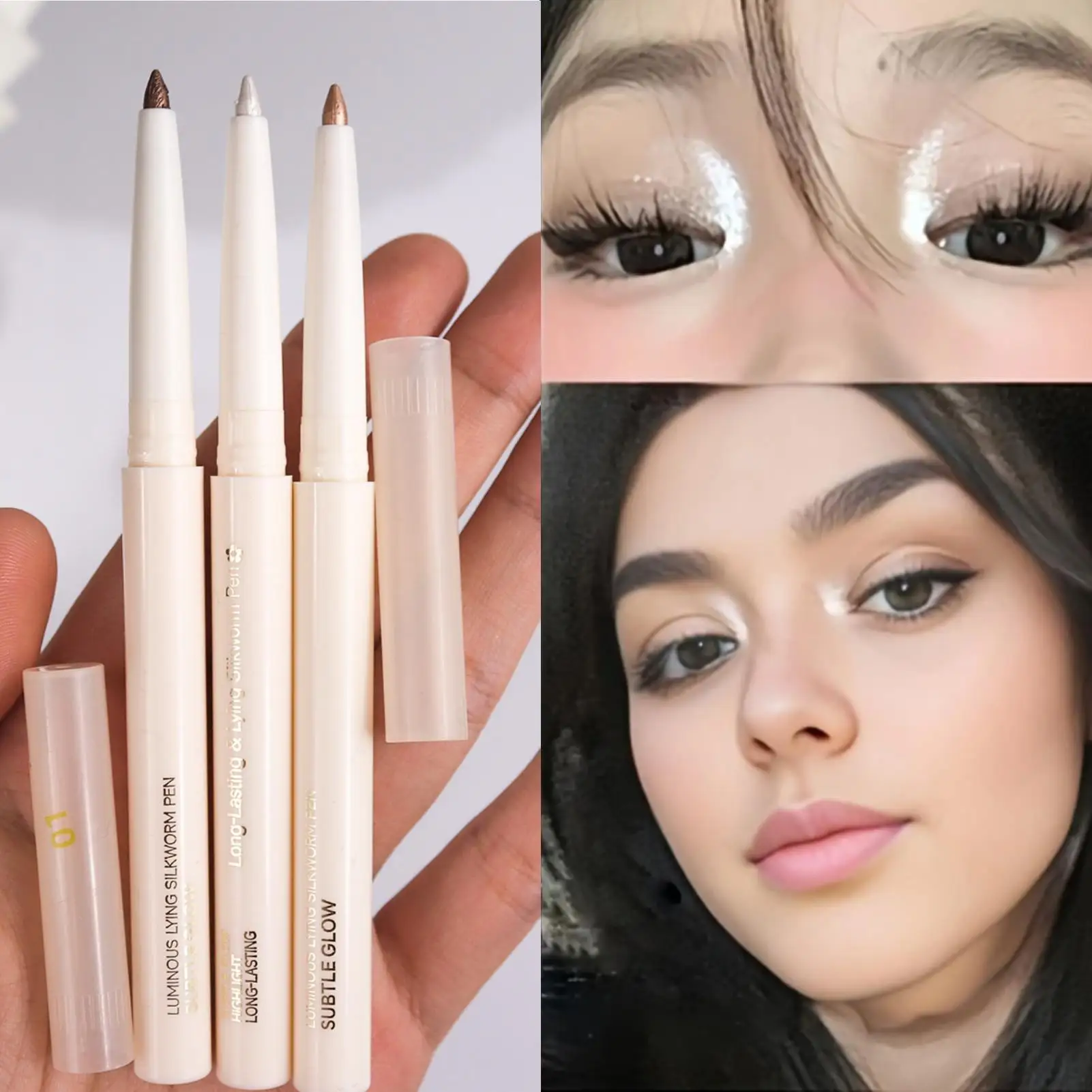 1 個の真珠光沢のあるハイライター & アイシャドウ ペン、長持ちするグリッター仕上げ、多目的機能、輝く外観に