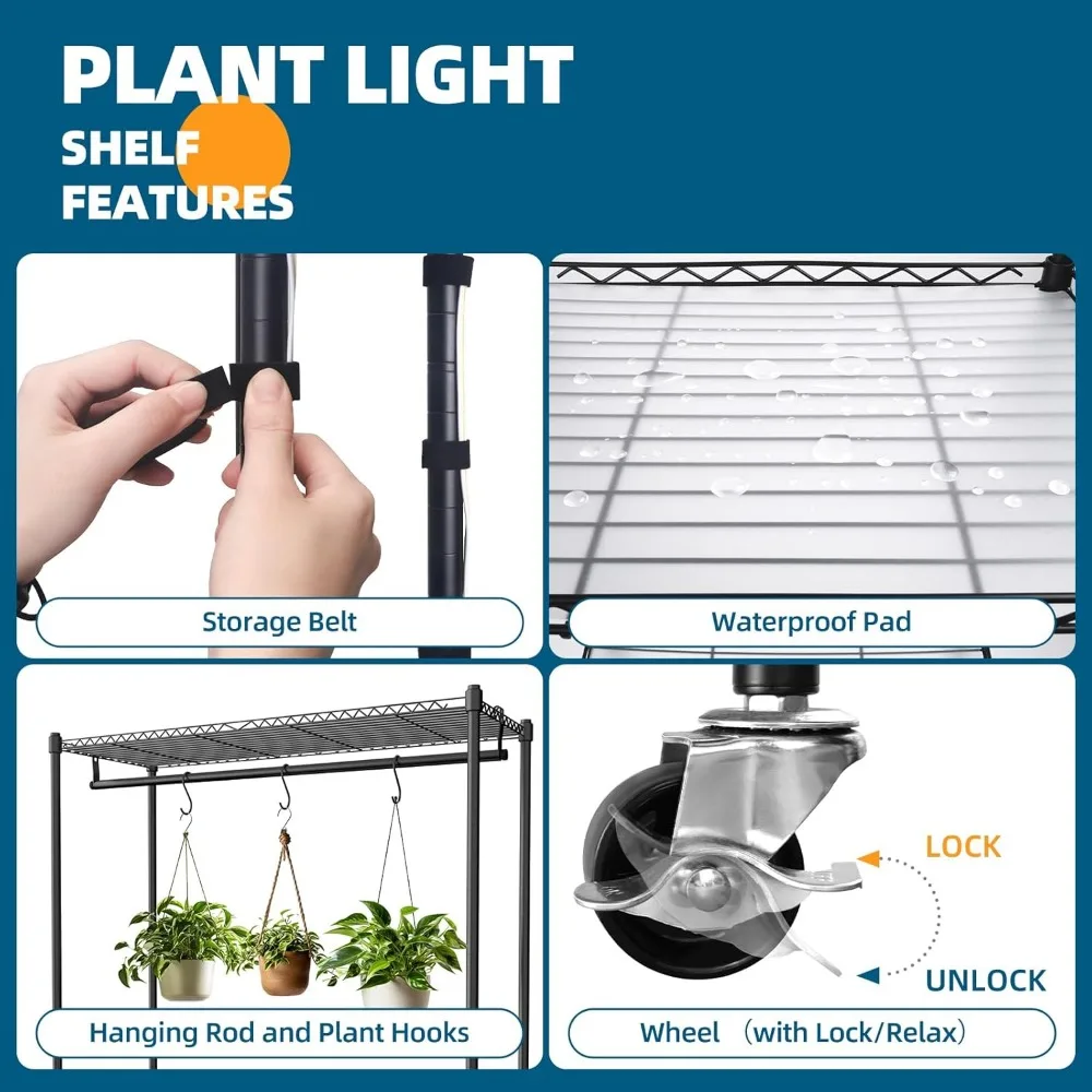 Rak tanaman dengan lampu tumbuh, 3 Pak LED spektrum penuh dalam ruangan DIY rak tanaman dengan lampu tumbuh Pot bunga rak Tampilan berdiri