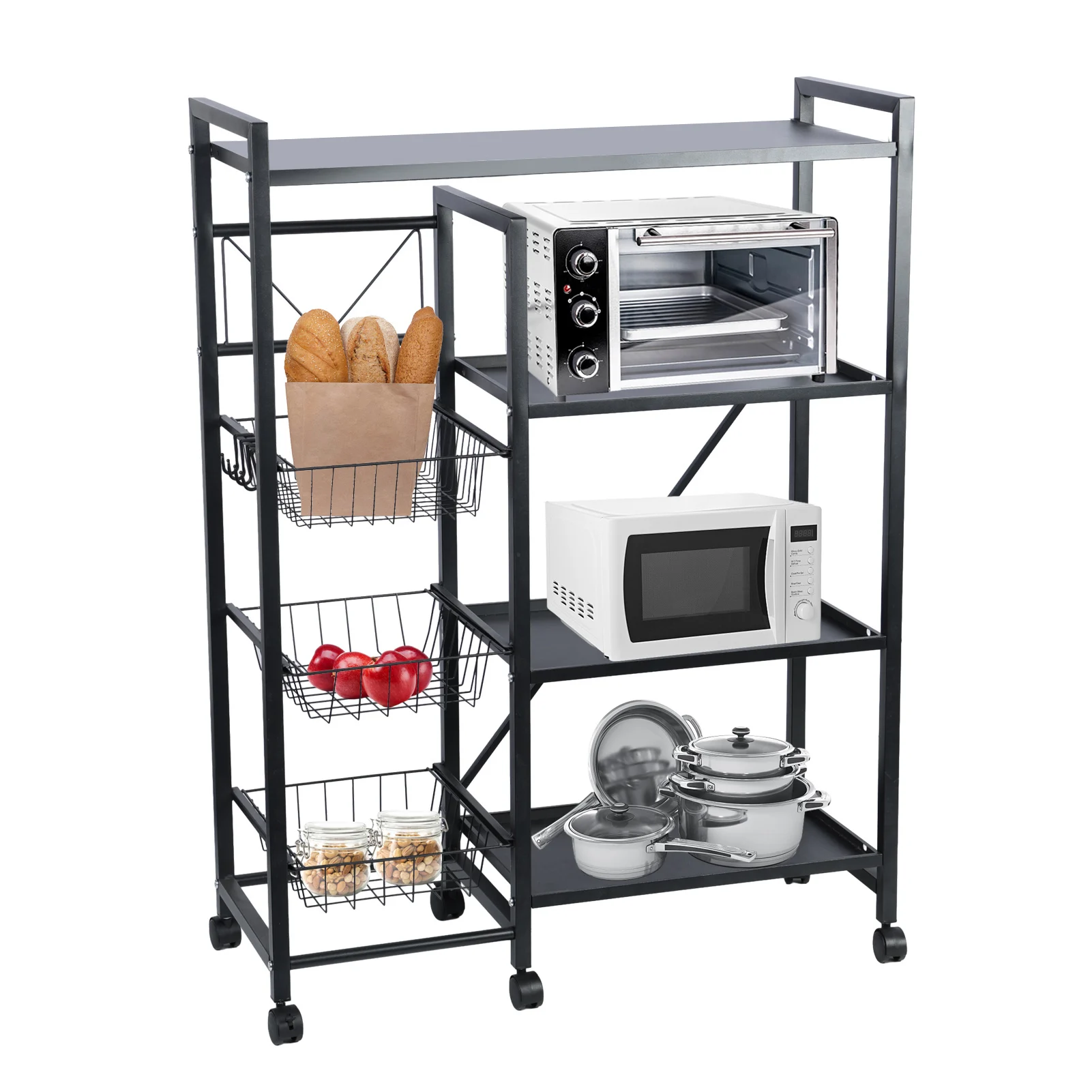 

4 Tier Stackable Storage Basket with 360 Degree Wheels, Kitchen Baker Rack, Spice Rack Microwave Organizer Workstation