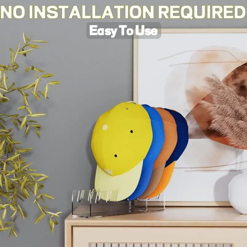 Hat Stand for Baseball Caps 7-Holes Baseball Cap Display Rack No Install Acrylic Hat Organizer for 14 Baseball Caps