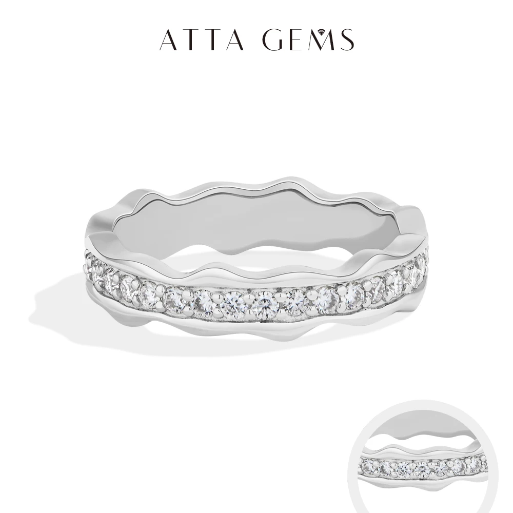 

ATTAGEMS 925 Sterling Silver Wavy Full Moissanite Rings For Women D VVS1 Pave Set Engagement Luxury Ring Party Daily Jewelr Gift