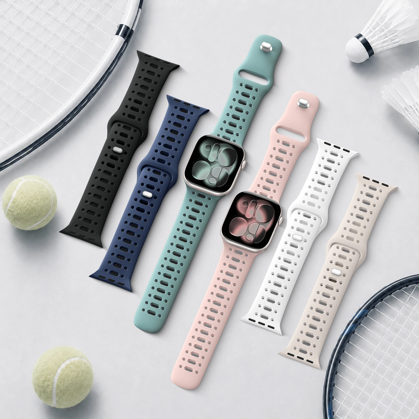 Breathable Strap for Apple Watch Bands 45 44 46 41 42 49mm Sport Silicone Bracelet Correa iWatch series 11 10 9 8 7 6 SE ultra 3