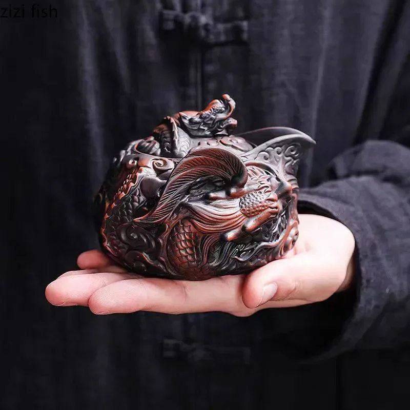 Ceramics Dragon Hand-held Pot Portable Travel Tea Set One Pot and Two Cups Kung Fu Tea Set Teas Making Tools Teas Kettle Teapot