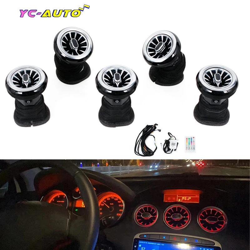 5pcs Dashboard AC Air Condition Vent Outlet Turbo Interior Trim Ambient Lighting Car Accessories For Peugeot 308 408 2009-2012