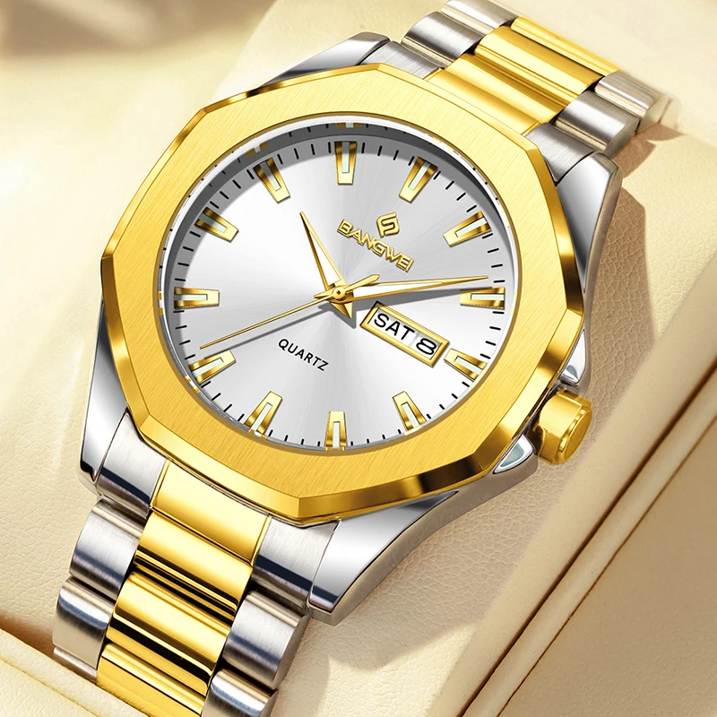 

BANGWEI Men Watch Fashion Stainless Steel Date Quartz Chronograph Wrist Watches For Men Casual Sport Waterproof Watch Male Clock