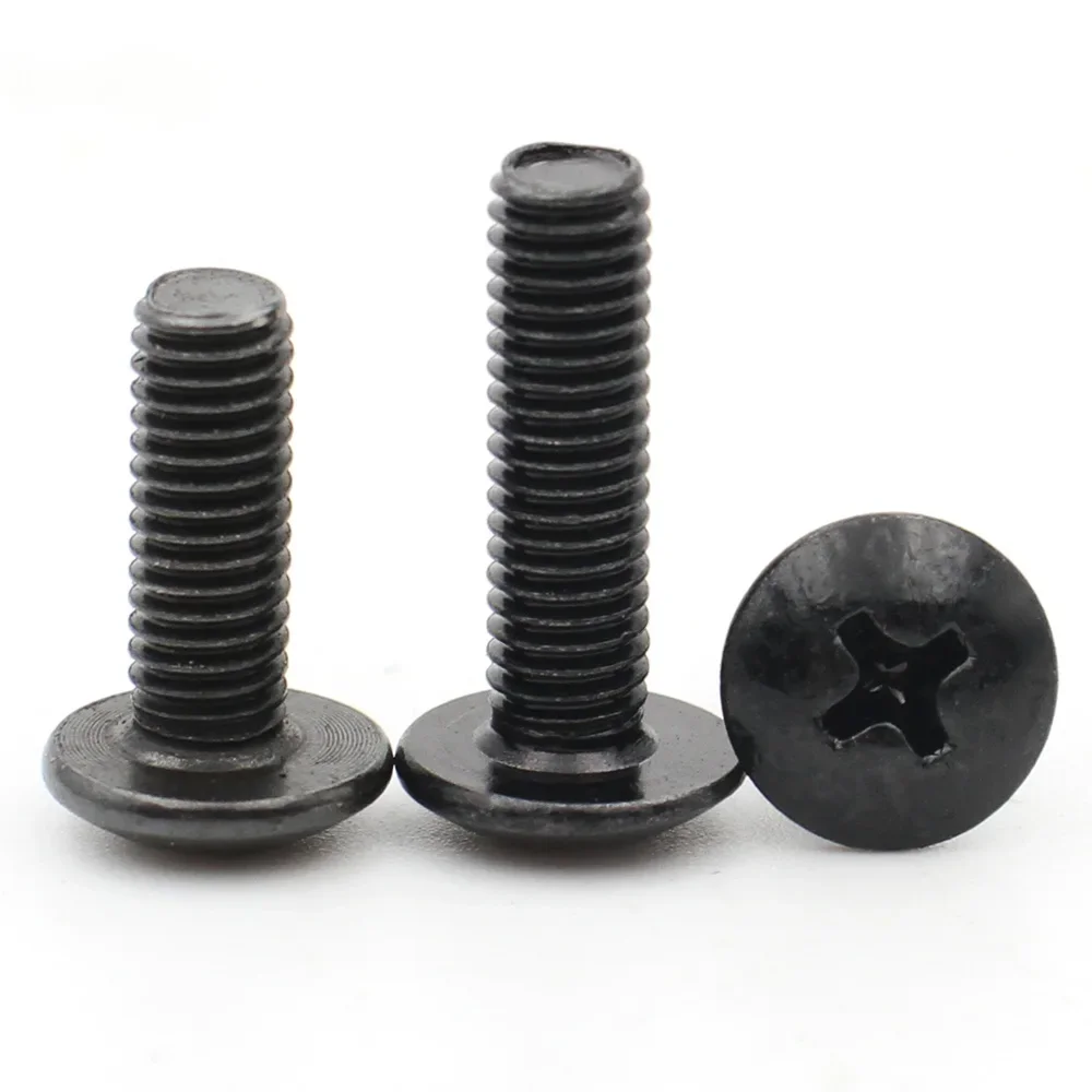 50-10Pcs Metric M2 M2.5 M3 M3.5 M4 M5 M6 Cross Phillips Truss Mushroom Head Screw Black Plated Electronic Carbon Steel Screws