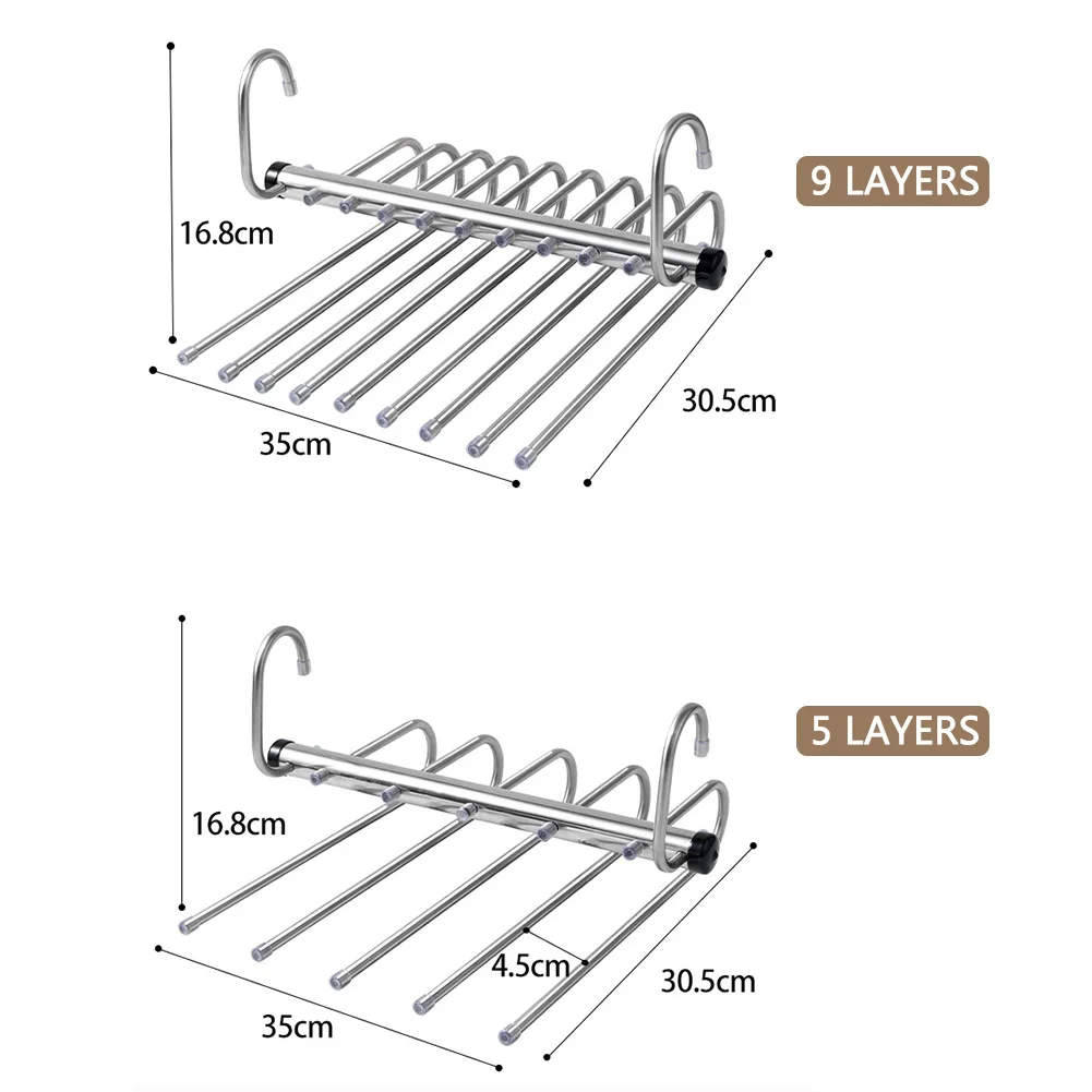 5/9 Layer Pants Storage Hanger Folding Telescopic Multi-Layer Trouser Rack Space-Saving Clothes Drying Rack Clothing Organiser