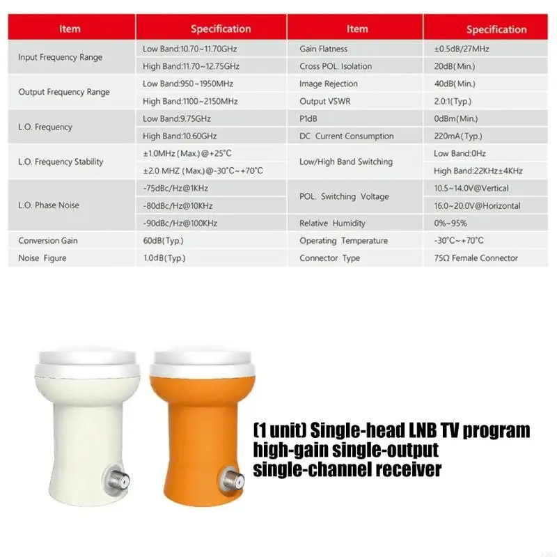 Single Output LNB Receiver For 4K UHD And 3D With High Gains KUs Band For Tricolor 75 Satellite