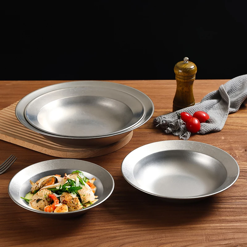 

Ретро корейский Sle из нержавеющей стали Thiened с широкой задницей, шляпа, чаша для домашнего использования, макароны, салата, глубокий диа, круглая ape, обеденная посуда